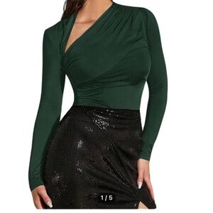 SHEIN Green Asymmetrical Fitted Bodysuit